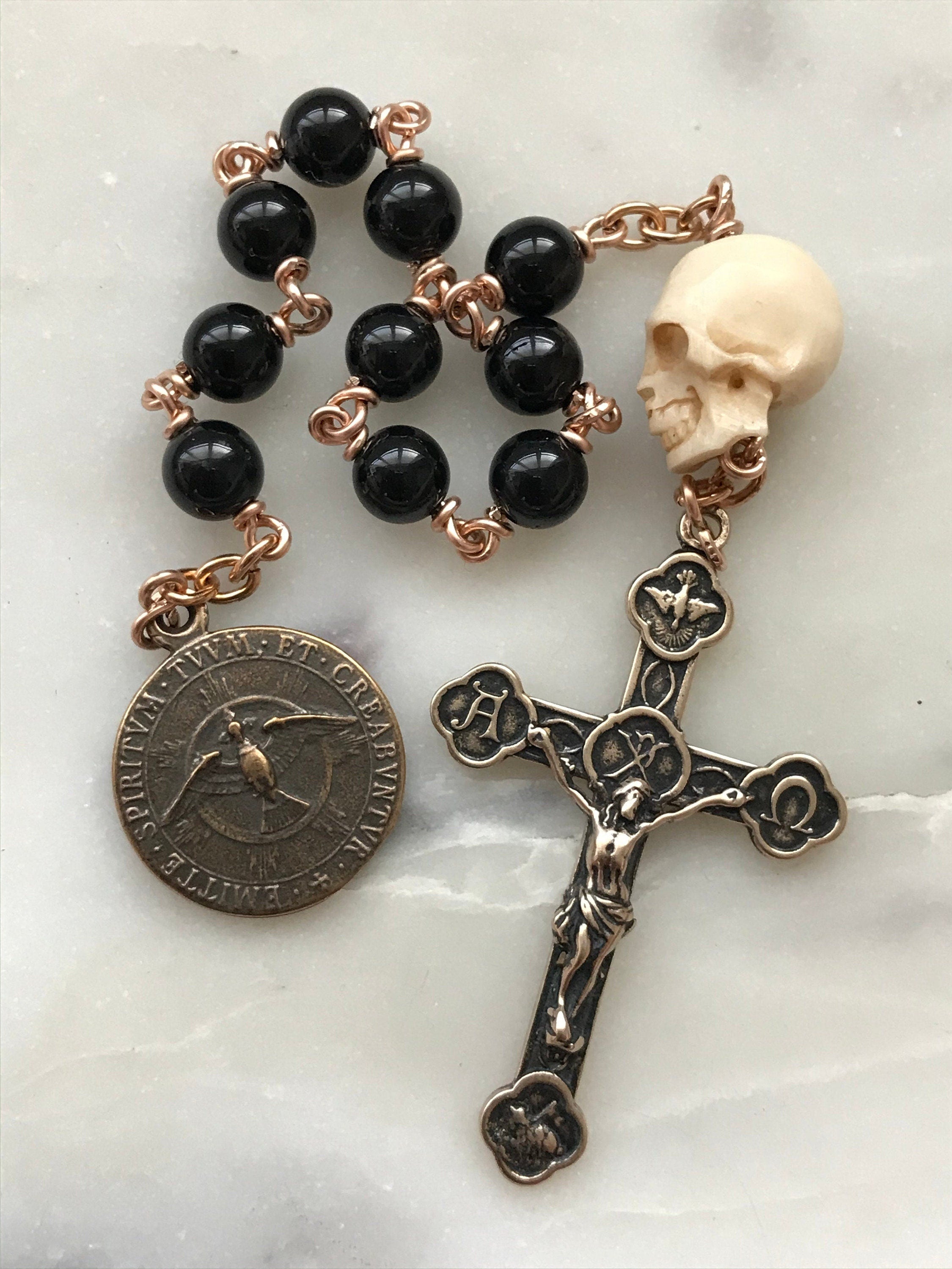 Saint Joan hot of Arc Rosary - Sterling Silver and Seraphinite Gemstones - Beautiful Lilies Crucifix - Single Decade Rosary CeCeAgnes