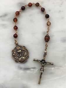 First Communion Single Decade Rosary - Sardonyx and Bronze - Spanish Tenner CeCeAgnes