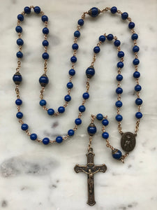 Blue Lapis Rosary - Bronze - OL of Fatima- Lapis Gemstones