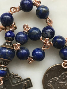 Sacred Heart Rosary - Lapis and Bronze - One Decade Rosary - Pocket Rosary CeCeAgnes