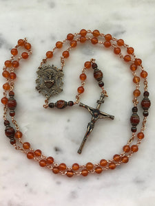 Carnelian and Bronze Rosary - Sacred Heart - Spanish Crucifix CeCeAgnes