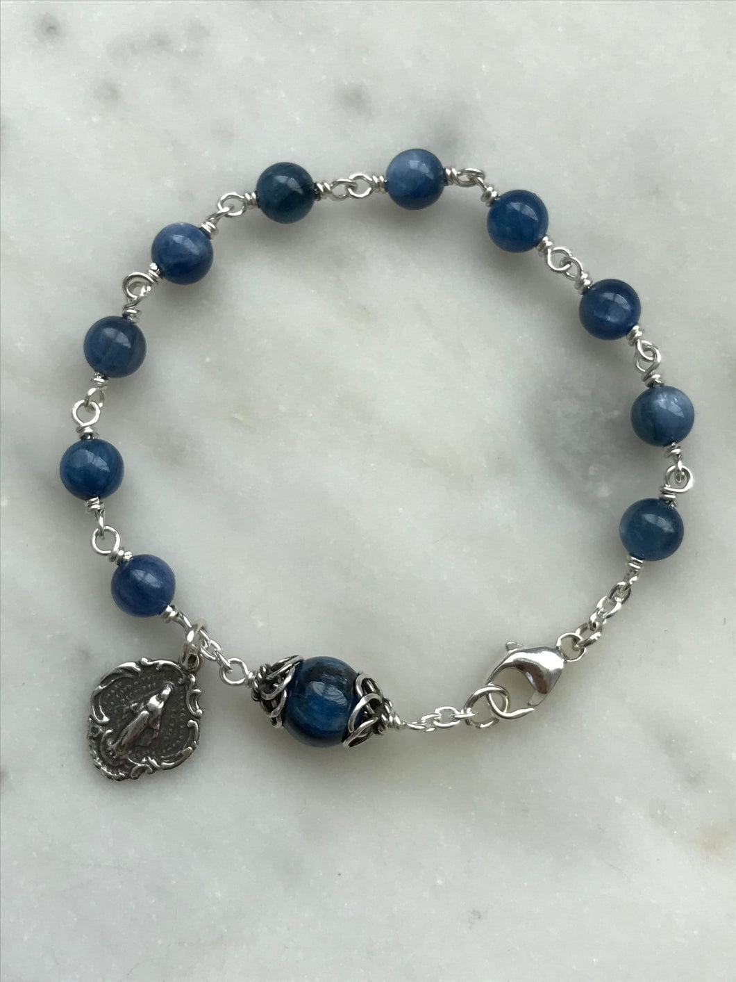 Blue Kyanite Rosary Bracelet - All Sterling - Wire-wrapped CeCeAgnes