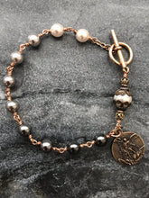 Load image into Gallery viewer, Holy Souls Bronze Rosary Bracelet - Crystal Pearls - Saint Michael
