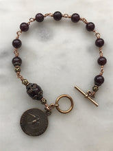 Load image into Gallery viewer, Holy Spirit and Trinity Bronze Rosary Bracelet - Garnet Gemstones
