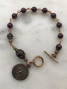 Holy Spirit and Trinity Bronze Rosary Bracelet - Garnet Gemstones