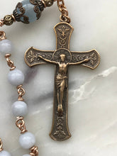 Load image into Gallery viewer, Stella Maris Pocket Rosary - Aquamarine Gemstones - Bronze Crucifix and Medal - Single Decade Rosary CeCeAgnes
