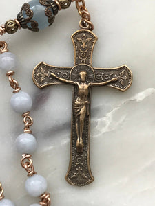 Stella Maris Pocket Rosary - Aquamarine Gemstones - Bronze Crucifix and Medal - Single Decade Rosary CeCeAgnes