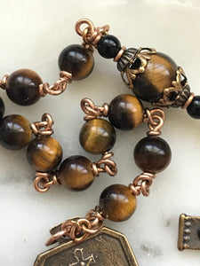 Saint Junipero Serra Rosary - Tiger eye and Bronze CeCeAgnes