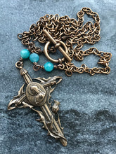 Load image into Gallery viewer, Joan of Arc Necklace - Solid  Bronze - Three Hail Mary - Amazonite
