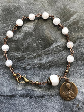 Load image into Gallery viewer, OL of Sorrows Bronze Rosary Bracelet - Moonstone Gemstones
