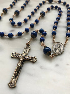 Blue Lapis Rosary - Bronze - OL of Fatima- Lapis Gemstones