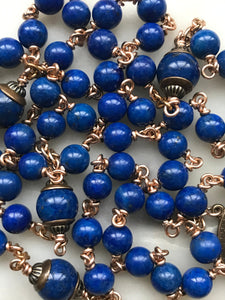 Blue Lapis Rosary - Bronze - OL of Fatima- Lapis Gemstones