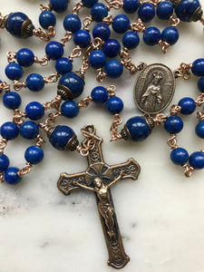 Blue Lapis Rosary - Bronze - OL of Fatima- Lapis Gemstones