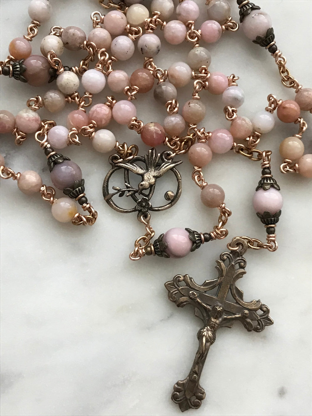 Holy Spirit Heirloom Rosary - Opals and Bronze CeCeAgnes