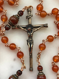 Carnelian and Bronze Rosary - Sacred Heart - Spanish Crucifix CeCeAgnes