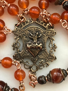 Carnelian and Bronze Rosary - Sacred Heart - Spanish Crucifix CeCeAgnes