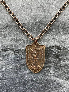 Saint Michael Solid Bronze Necklace