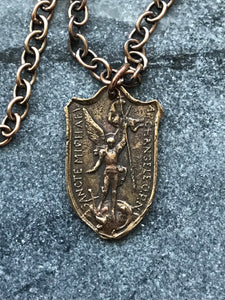 Saint Michael Solid Bronze Necklace