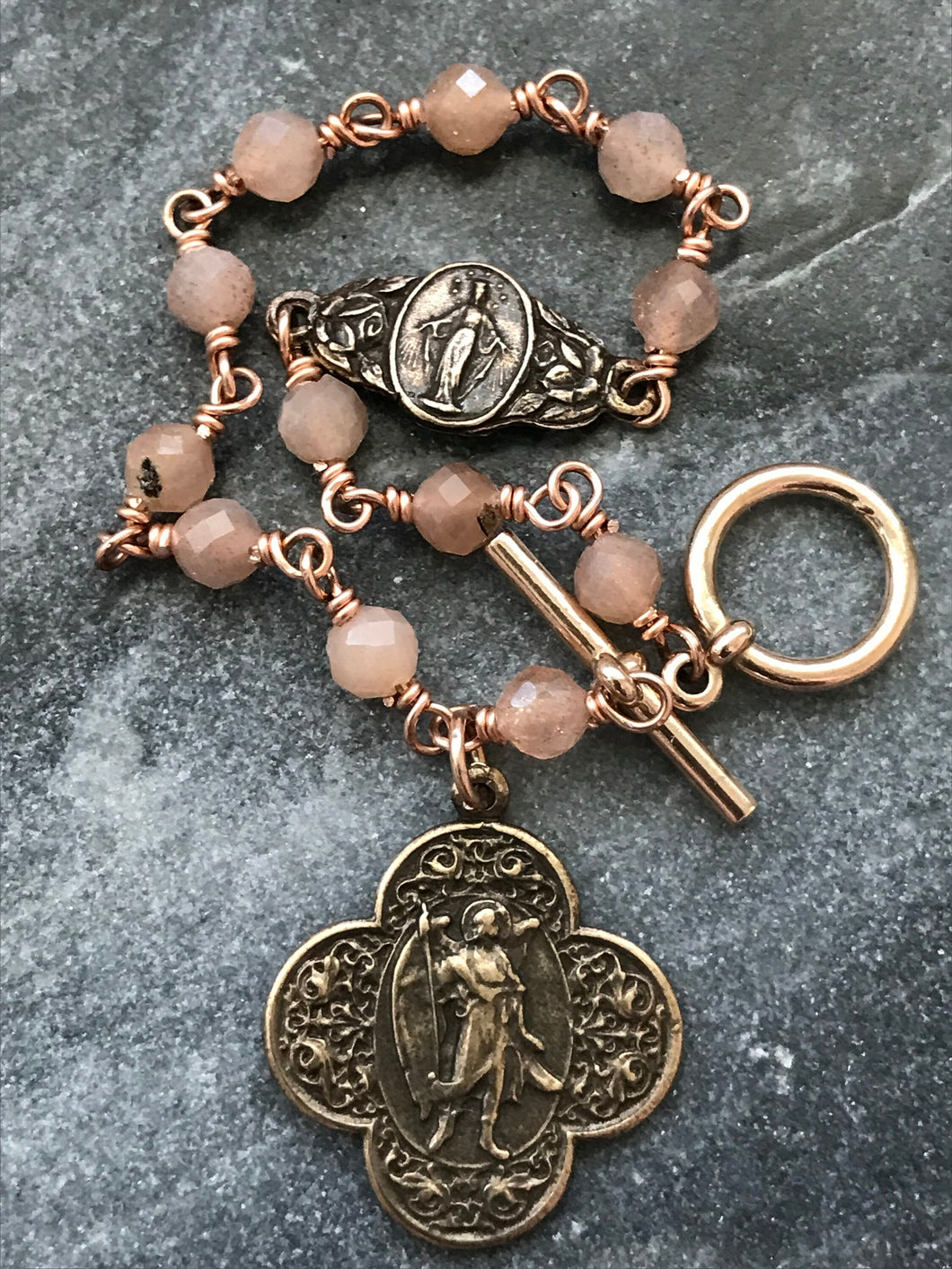 Sunstone Saint Raphael Chaplet Bracelet - Solid Bronze