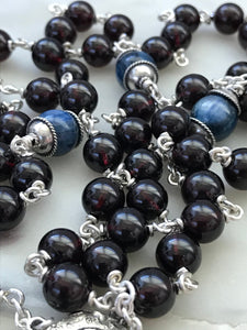 Beautiful Garnet and Sterling Silver Rosary - Marian Blue and Blood Red CeCeAgnes