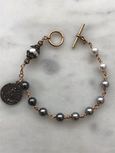 Load image into Gallery viewer, Holy Souls Bronze Rosary Bracelet - Crystal Pearls - Saint Michael
