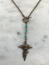 Load image into Gallery viewer, Joan of Arc Necklace - Solid  Bronze - Three Hail Mary - Amazonite
