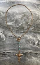 Load image into Gallery viewer, Joan of Arc Necklace - Solid  Bronze - Three Hail Mary - Amazonite
