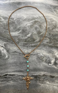 Joan of Arc Necklace - Solid  Bronze - Three Hail Mary - Amazonite