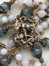 Load image into Gallery viewer, Saint Michael Chaplet - Wire wrapped - Aquamarine Gemstones - Bronze - St. Michael and Angels Crucifix CeCeAgnes
