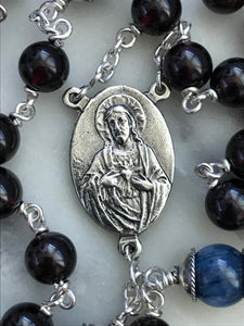 Beautiful Garnet and Sterling Silver Rosary - Marian Blue and Blood Red CeCeAgnes