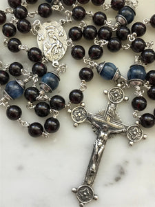 Beautiful Garnet and Sterling Silver Rosary - Marian Blue and Blood Red CeCeAgnes