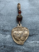 Load image into Gallery viewer, Bag Charm  Sacred and Immaculate Hearts Zipper Pull - Bronze and Sardonyx
