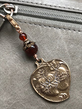 Load image into Gallery viewer, Bag Charm  Sacred and Immaculate Hearts Zipper Pull - Bronze and Sardonyx
