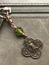 Load image into Gallery viewer, Bag Charm  Saint Raphael Zipper Pull - Bronze and Peridot
