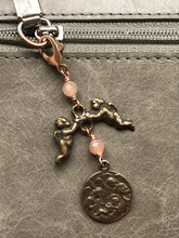 Load image into Gallery viewer, Bag Charm Infant Jesus and Angels Zipper Pull - Bronze and Orange Moonstone
