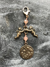 Load image into Gallery viewer, Bag Charm Infant Jesus and Angels Zipper Pull - Bronze and Orange Moonstone
