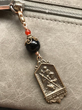 Load image into Gallery viewer, Bag Charm Saint Christopher Zipper Pull - Bronze and Onyx
