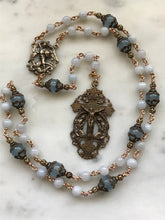 Load image into Gallery viewer, Saint Michael Chaplet - Wire wrapped - Aquamarine Gemstones - Bronze - St. Michael and Angels Crucifix CeCeAgnes
