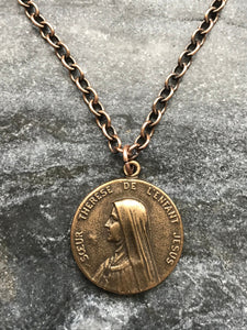 Saint Therese of Liseux Solid Bronze Necklace