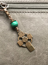 Load image into Gallery viewer, Bag Charm  Celtic Cross Zipper Pull - Bronze and Malachite
