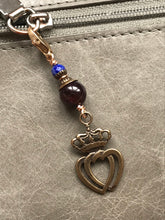 Load image into Gallery viewer, Bag Charm  Two Hearts Zipper Pull - Bronze and Garnet
