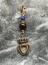 Load image into Gallery viewer, Bag Charm  Two Hearts Zipper Pull - Bronze and Garnet
