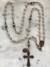 Load image into Gallery viewer, White Moonstone and Bronze Rosary - Antique French Reproduction Medals CeCeAgnes
