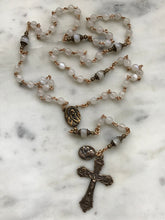 Load image into Gallery viewer, White Moonstone and Bronze Rosary - Antique French Reproduction Medals CeCeAgnes
