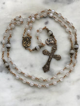 Load image into Gallery viewer, White Moonstone and Bronze Rosary - Antique French Reproduction Medals CeCeAgnes
