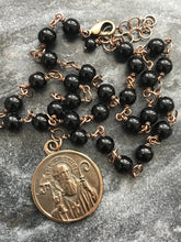 Load image into Gallery viewer, Saint Benedict Rosary Necklace - Onyx and Bronze
