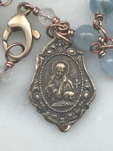 Load image into Gallery viewer, Saints Gemma and Gerard Bronze Rosary Bracelet - Aquamarine Gemstones
