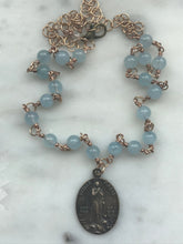 Load image into Gallery viewer, Stella Maris  Necklace -Rosary - Aquamarine and Bronze
