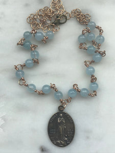 Stella Maris  Necklace -Rosary - Aquamarine and Bronze