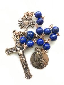 Pocket Servite Rosary - AAA Lapis - Bronze - Seven Sorrows Chaplet - Our Lady of Sorrows CeCeAgnes